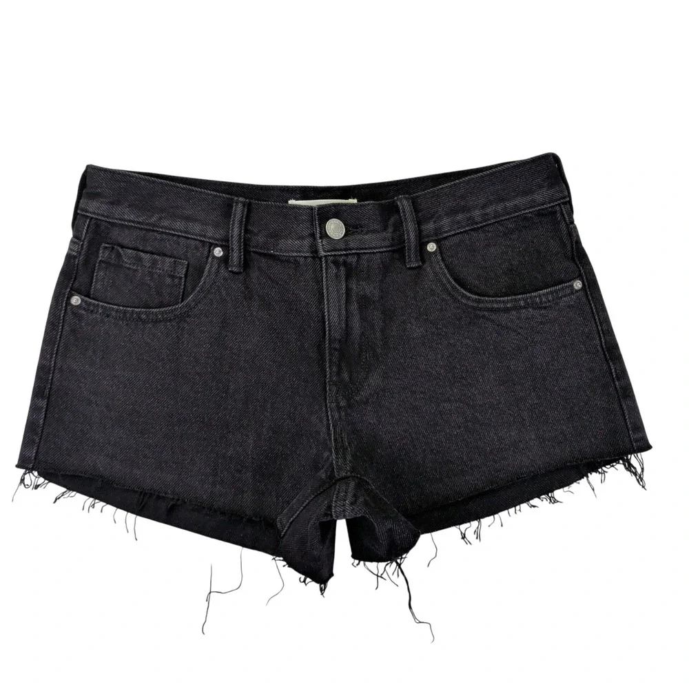 PacSun Womens Low Rise Short Black Denim Cut Off Frayed Hem Size 26 829SP236551 - Picture 1 of 9